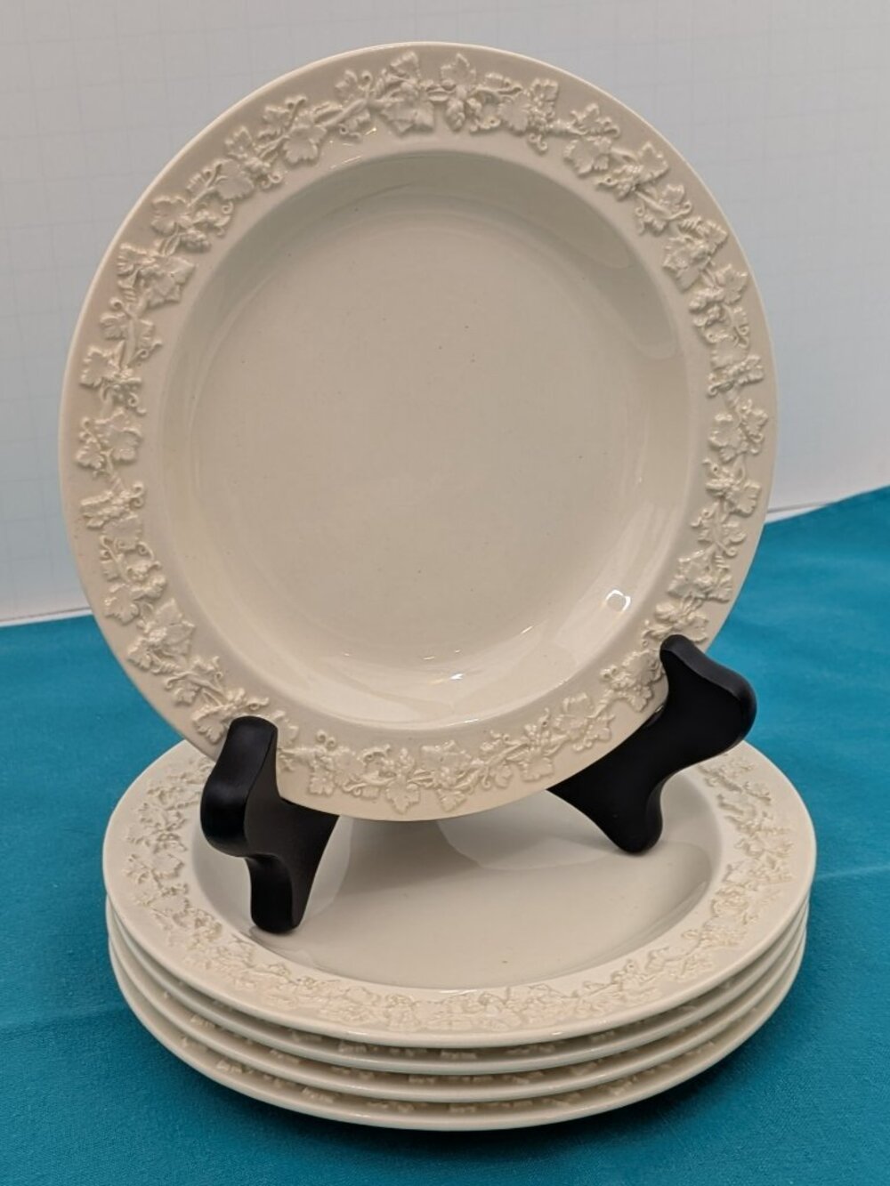 Set of 5 Wedgwood Embossed Cream on Cream 6 inch Bread/Dessert/Salad Plates